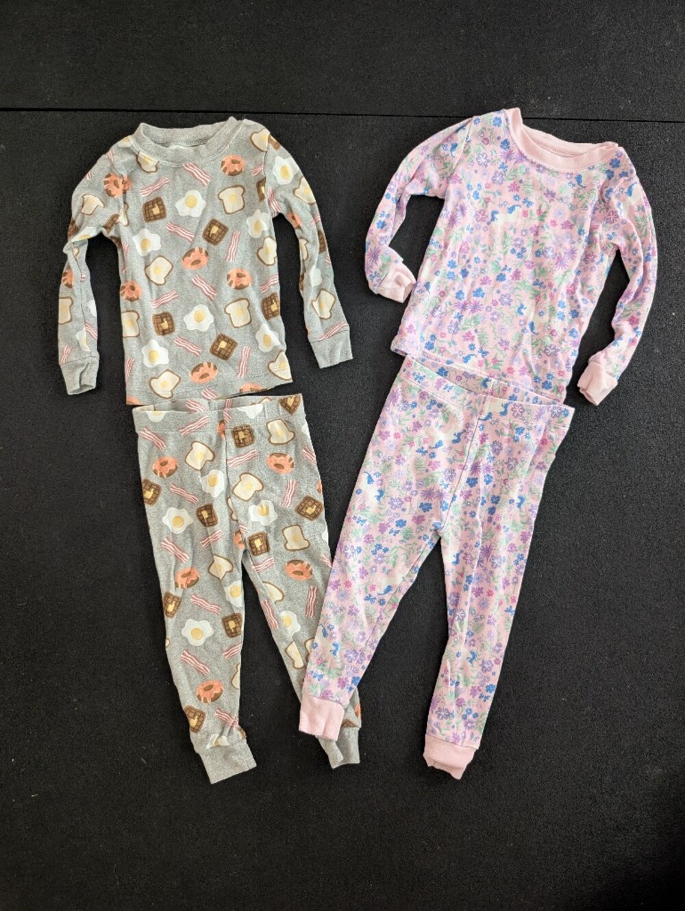 wonder nation Pink Floral Unicorn & Gray Breakfast Eggs Kids Pajama Set Size 2T